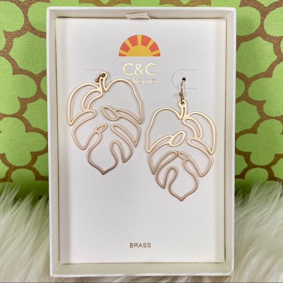C&C California Jewelry - Brass Monstera Leaf Earrings Gift